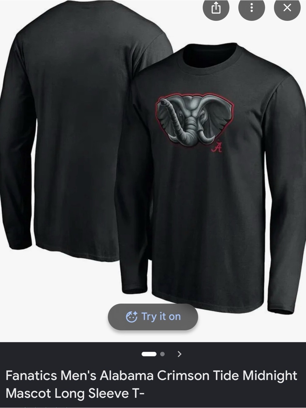 Fanatics Alabama Crimson Tide Midnight Black Long Sleeve Tee XL